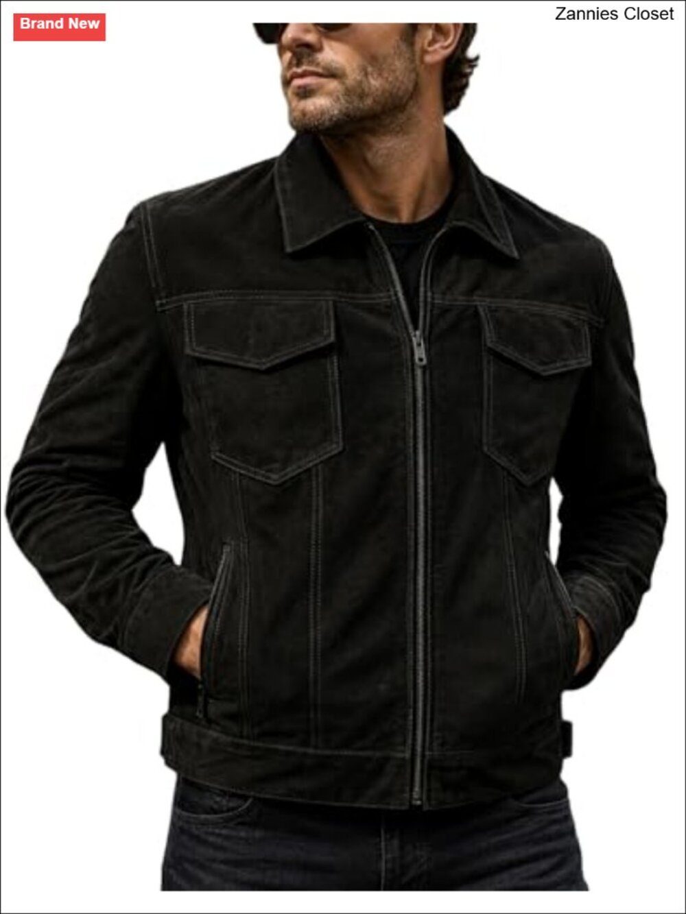 Mens Suede Trucker Jacket Western Lightweight Genuine Suede Outerwear